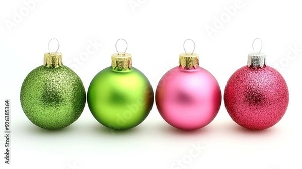 Fototapeta Stylish Christmas Background with Pink and Green Ornaments