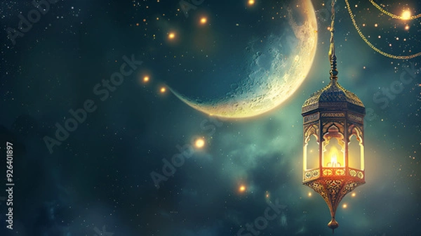 Obraz Lantern with Islamic Background. Ramadan Kareem, Copy Space.