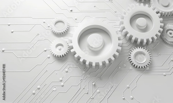 Obraz Gears and Digital Elements Forming a Modern Technology Vector Illustration