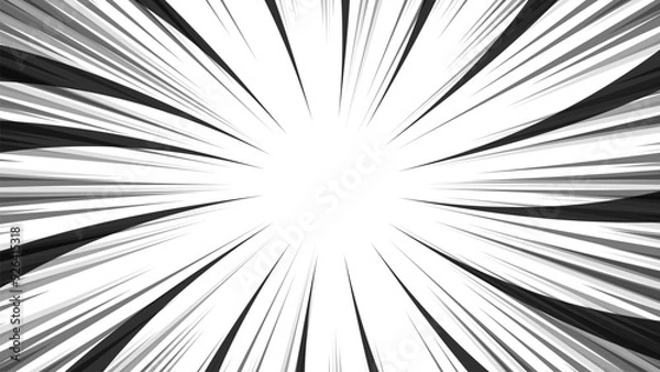 Fototapeta Speed line,Comic book background old vintage magazine style.Pop art retro background with exploding rays of lightning comic style.	Monochrome explosion and flash glow.