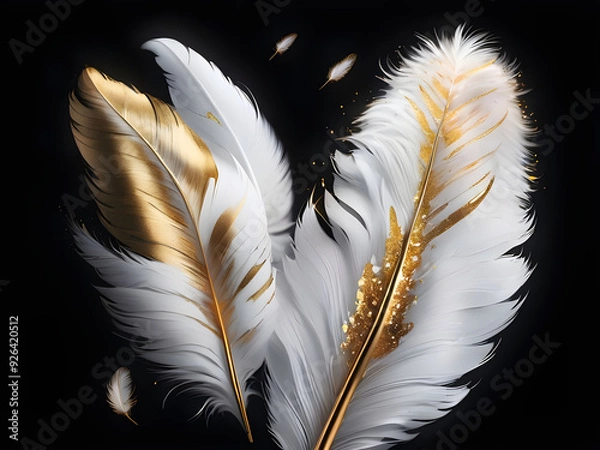 Fototapeta Bird's nest or hackles with golden sparks, boho style trendy design element isolated on black background