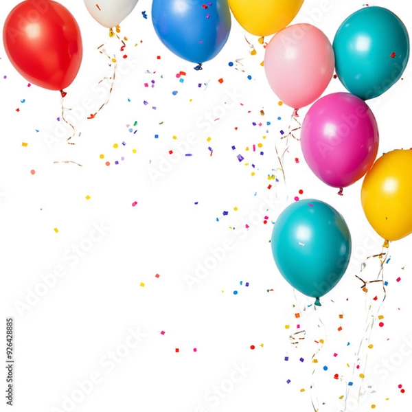 Fototapeta Colorful confetti Balloon ribbons falling isolated on Transparent and white background celebration background concept 