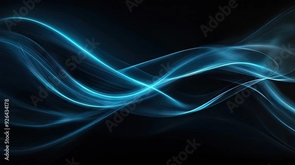 Fototapeta Modern dark grey background with ethereal blue light lines and smooth shadows, perfect for a refined and upscale design.