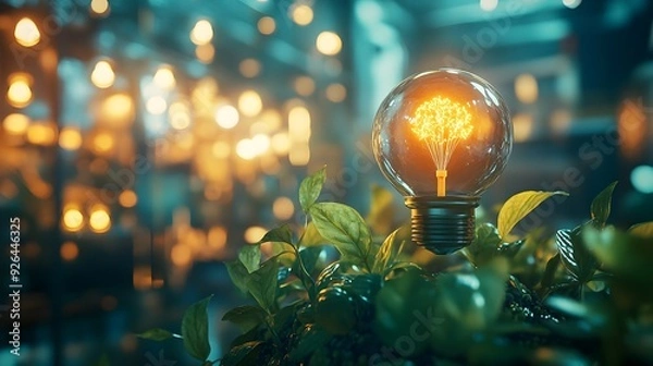 Obraz 3D Rendered Visualization of Energy Conservation Strategies for Reducing Greenhouse Gas Emissions