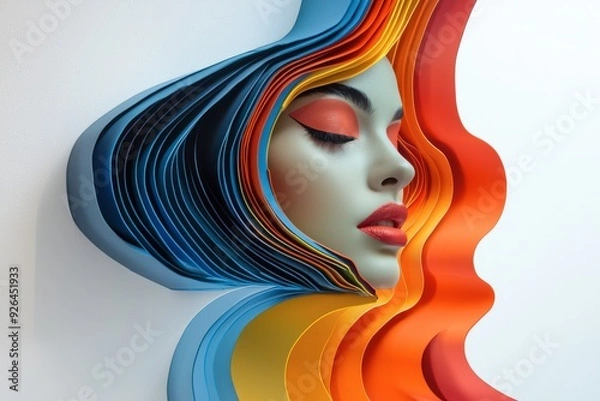 Fototapeta A woman's face is drawn in a series of colorful strips of paper