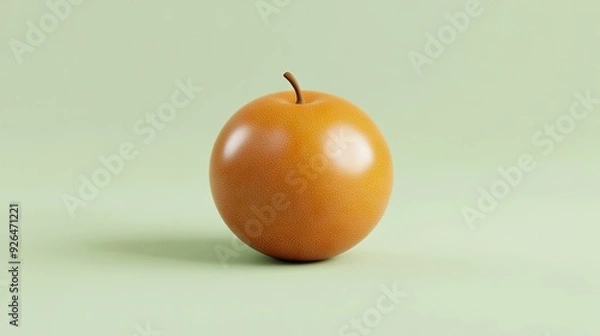 Fototapeta A 3D cartoon chico fruit with a round brown surface, placed on a light green background.