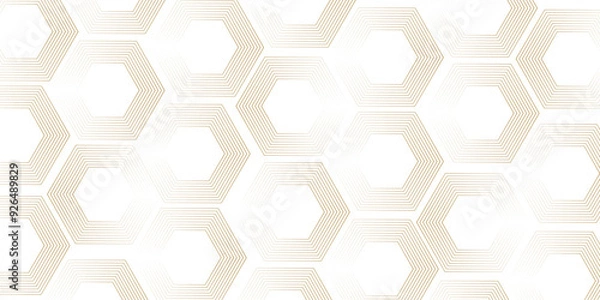 Fototapeta Abstract white and golden lines 3d Hexagonal structure futuristic background. Modern simple style hexagonal graphic concept. White hexagonal pattern background, with copy space abstract banner use.