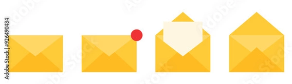 Fototapeta Set of mail envelope icon collection flat Illustration