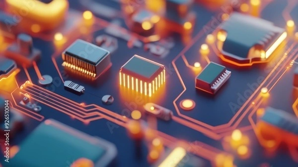 Fototapeta Cutting-Edge Smart Electronics Automation: Futuristic Lab 3D Visualization