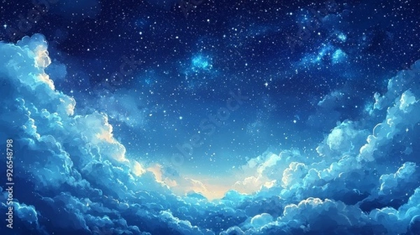 Fototapeta Watercolor blending into a night sky with stars for presentations on dreams and aspirations.