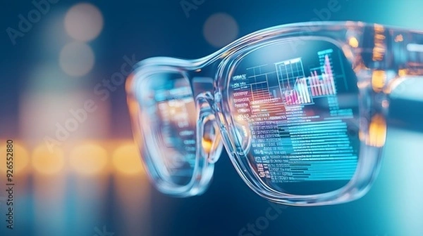 Fototapeta Futuristic Glasses Displaying Data and Charts