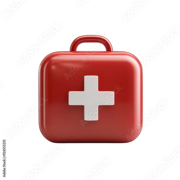 Fototapeta A bright red first aid kit with a white cross, perfect for safety and health-related themes in various projects. transparent background