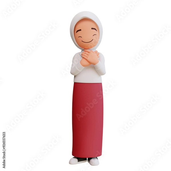 Obraz Cute girls with school uniform feeling happy 3d cartoon illustration 3d Rendered