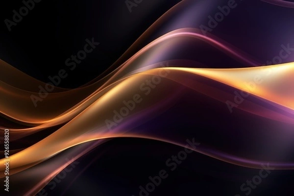 Obraz Abstract background with glowing gold and purple waves on black backdrop.