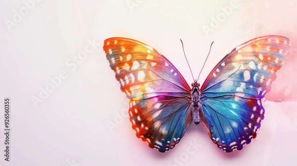 Fototapeta Vibrant Colorful Butterfly with Spread Wings on Light Background - Stock Photography