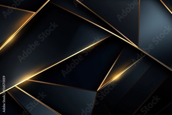 Obraz Abstract black and gold geometric background with glowing lines.