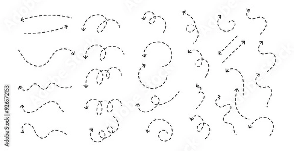 Fototapeta Hand drawn dashed arrow vector icons set. sketch arrow design for business plan and education.