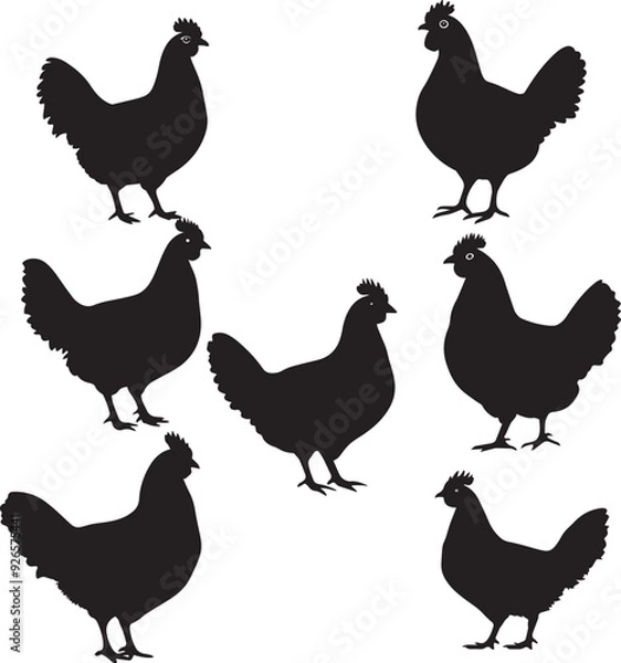 Fototapeta Set of  Hen and Chicken Silhouette vector isolated on white background
