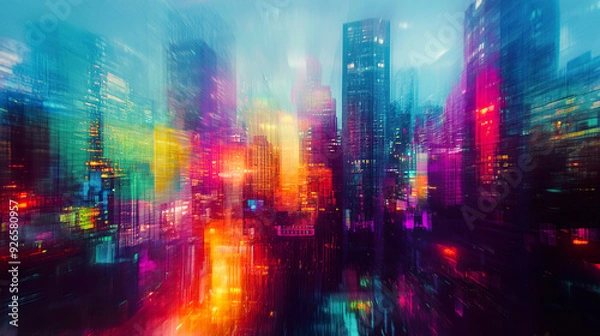 Fototapeta Colorful Digital City View at Night