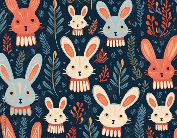 Fototapeta Cute rabbit bone pattern for Halloween decor. Great for fabrics, wrapping paper, wallpapers, and more.