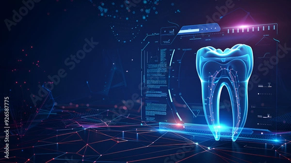 Fototapeta 3d vector tooth scanning x ray with wireframe