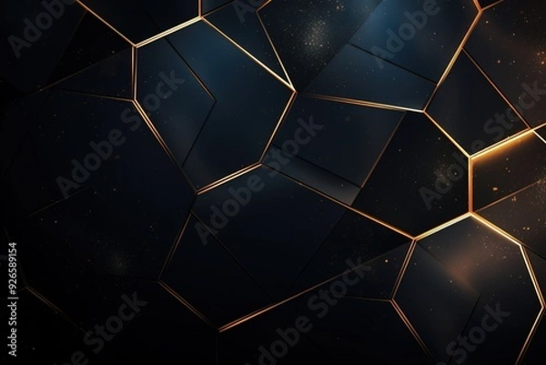 Fototapeta Abstract dark background with golden geometric shapes and texture.