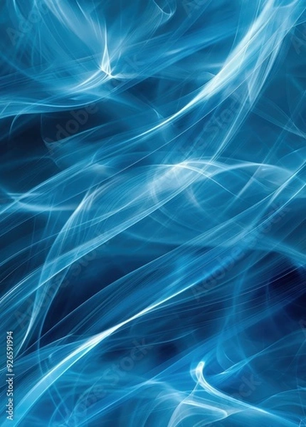 Obraz Abstract blue light trails forming intricate patterns against a dark background.