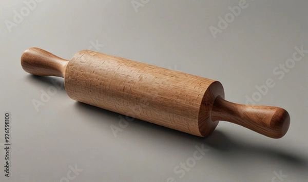 Fototapeta High-resolution image of a classic wooden rolling pin with a smooth, polished surface, isolated against a clean white background to highlight its elegant design and functional quality.