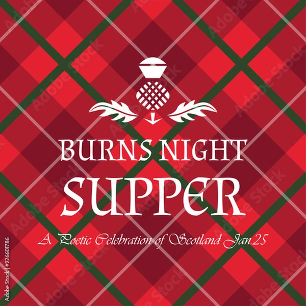 Fototapeta Burns night supper card on tartan background. Scottish holiday