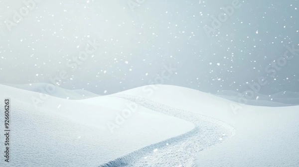 Fototapeta A serene winter landscape featuring a winding path through a snow-covered field, evoking feelings of peace, solitude, and the beauty of nature.