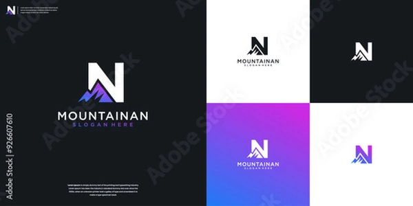 Fototapeta letter N and mountain minimal logo icon design template