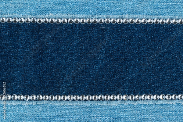 Obraz Fashionable background,  jeans and silver rhinestones