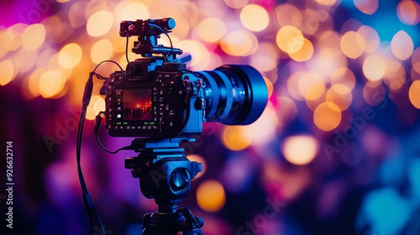 Fototapeta Professional Camera Setup with Bokeh Background