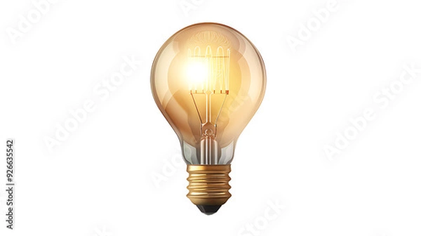 Obraz Classic light bulb with a glowing filament, detailed and realistic, isolated on a white background