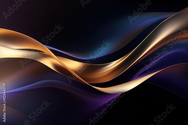 Fototapeta Abstract gold and purple wavy lines on black background.