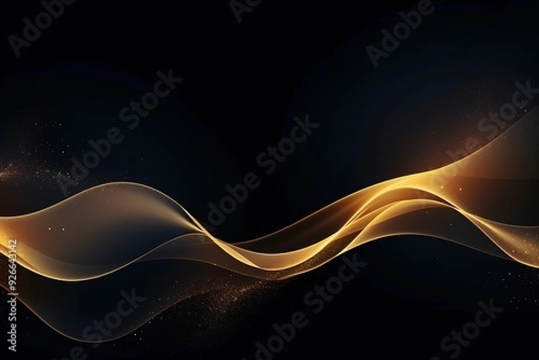 Obraz Abstract gold waves on black background.