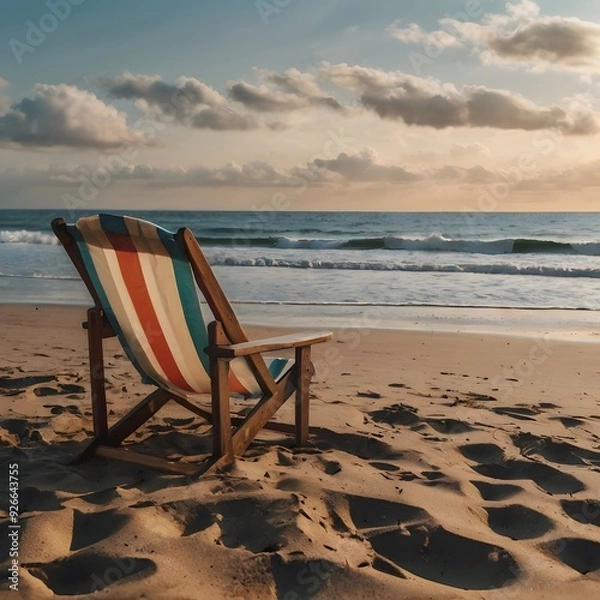 Fototapeta Beautiful landscape on a beach as well as superb chair