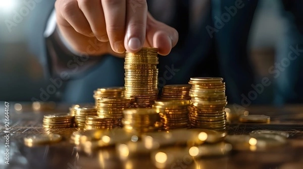 Fototapeta Business person With Stack Of Coins