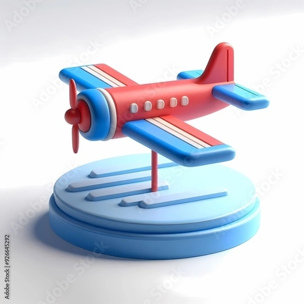 Fototapeta 3D Render of Red Airplane Model isolated on a white background