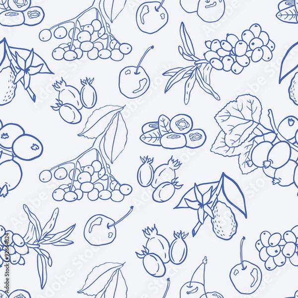 Obraz Seamless vector pattern with berries for autumn beverages. Vector hand drawn illustration.