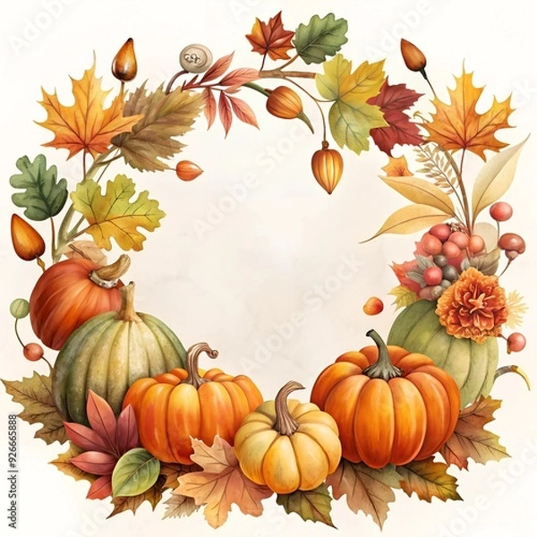 Fototapeta an autumn clipart in a frame. autumn leaves and stems wrapping around the frame with autumn gifts of nature