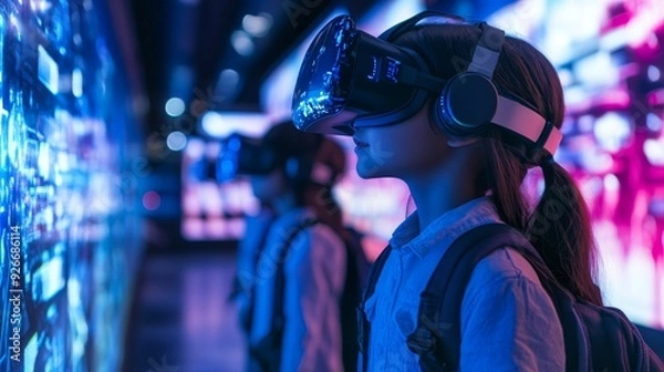 Fototapeta Futuristic Schools with AI-Powered Virtual Field Trips: Educational institutions offering virtual field trips and experiences through AI.