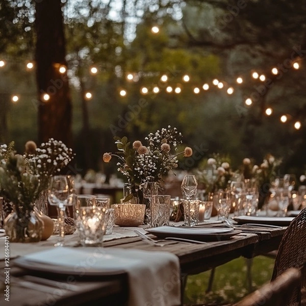 Obraz Magical Evening: An Intimate Outdoor Dinner Under Twinkling Lights
