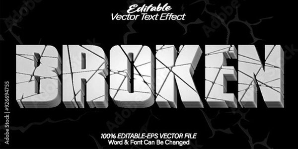 Obraz Broken Vector Text Effect Editable Alphabet Crack Crash Break