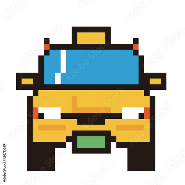 Fototapeta 8ビットで描いた自動車のピクセルアート　働く車、タクシーのイラスト　アイコン　正面
