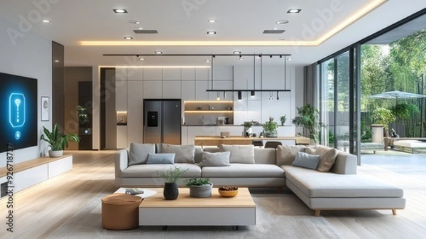 Fototapeta Smart Home with AI-Driven Energy Efficiency Solutions: Homes where energy usage is optimized by AI for efficiency and cost savings.