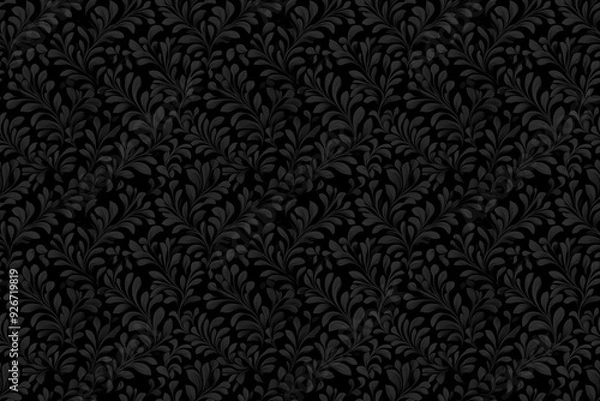 Obraz black floral damask seamless pattern tile featuring intricate and ornate monochrome leaf designs on a dark background, ideal for luxurious and classic design projects, backgrounds and backdrops