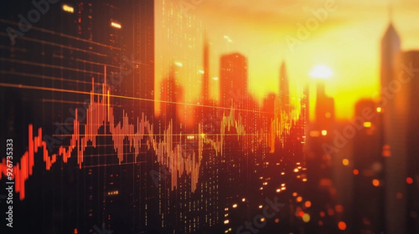 Fototapeta Abstract with pastel colorful charts and graphs with statistics to analyze business potential and forecast future development of companies growth. with city skyline and modern building background