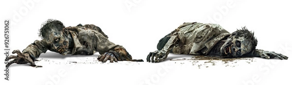 Fototapeta Zombie crawling on a transparent background illustration, Generative AI