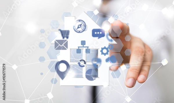 Fototapeta iot home Telecommunication network and wireless mobile internet